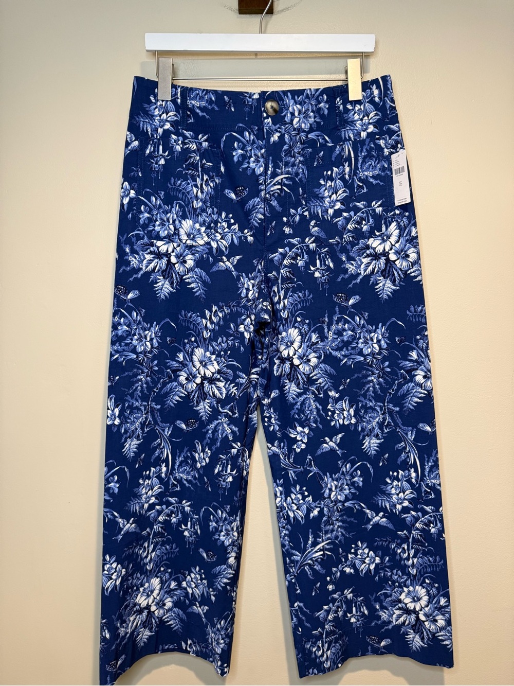 Anthropologie Maeve The Colette Cropped Wide-Leg Pants Blue Motif floral NWT - Picture 6 of 13